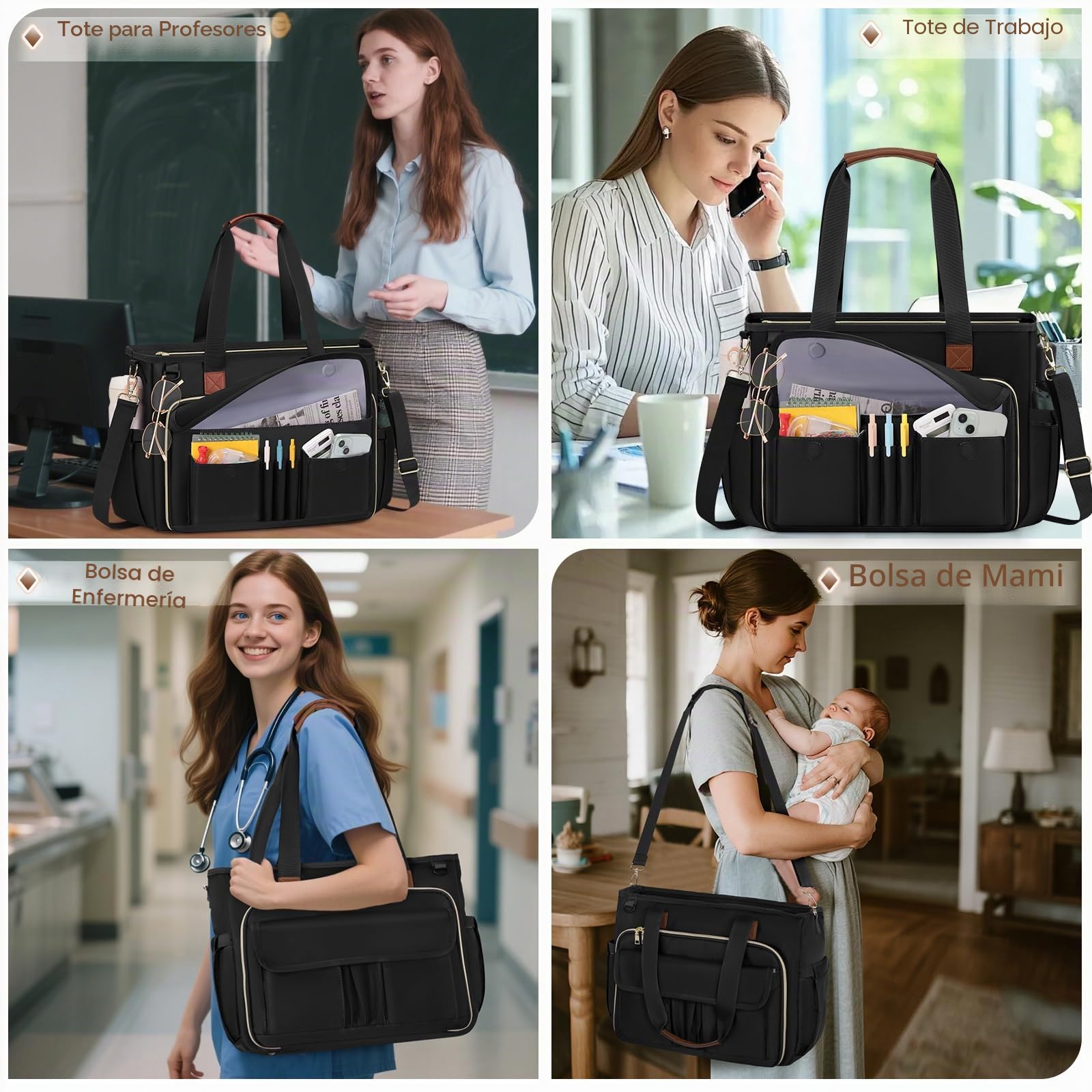 RAINSMORE Bolso Portatil Mujer Maletin Portatil 15,6 Pulgadas Grande Bolso Profesora Bolsa Trabajo con Bolsillo Aislante para Universidad Enfermera Shopper Oficina