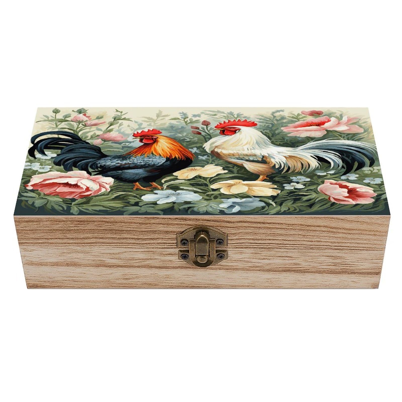 VstaDank Rooster Wooden Storage Box Wooden Keepsake Box with Hinged Lid Exquisite Solid Wood Decorative Jewelry Case Memory Box for Jewelry Photos Letters Crafts Trinkets