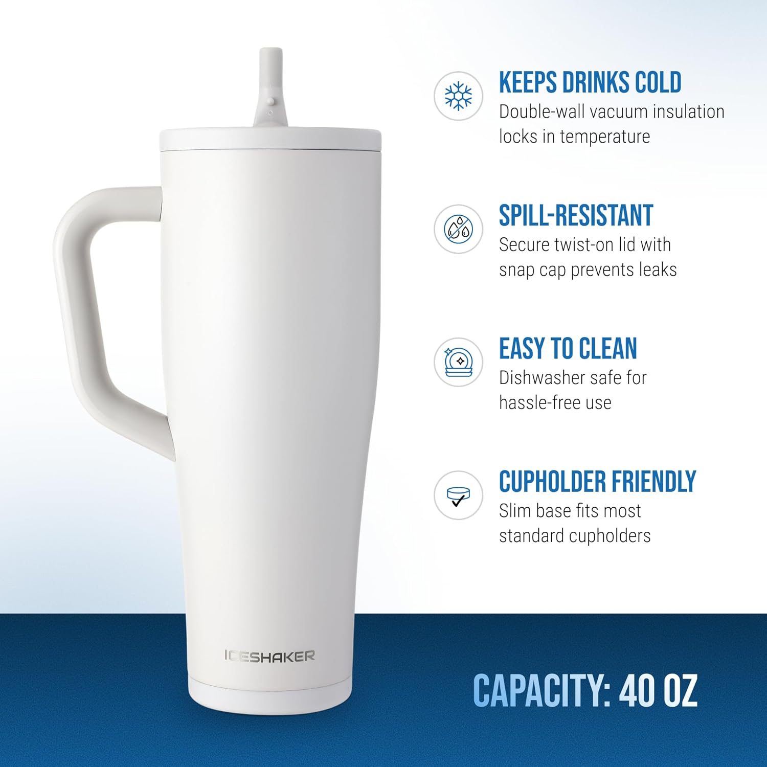 Ice Shaker 40 oz Tumbler with Handle and Straw | 40oz Sandy Beach | Cold for 30+ Hours | 2-in-1 Tumbler Shaker Bottle | Odor-Free 40 ounce Bottle for Water, Protein Shakes, Smoothies, Cocktails - Image 5