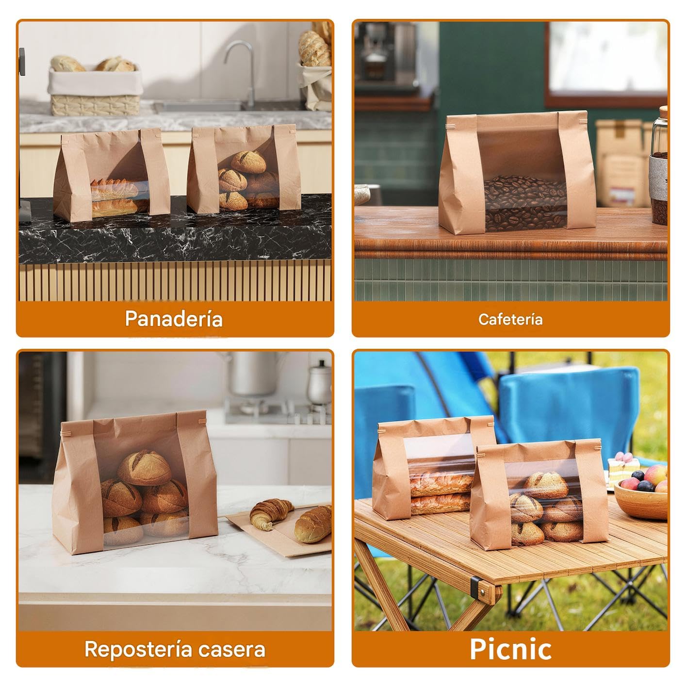 Lote de 100 Bolsas de Papel para Pan Casero, Bolsas de Panadería con Ventana Transparente, 26x11x26cm Bolsas Papel Kraft con Cierre de Alambre y Pegatinas para Tostadas, Galletas y Dulces | Bolsas de papel kraft plegables con ventana y pegatinas, 80 g/m²,