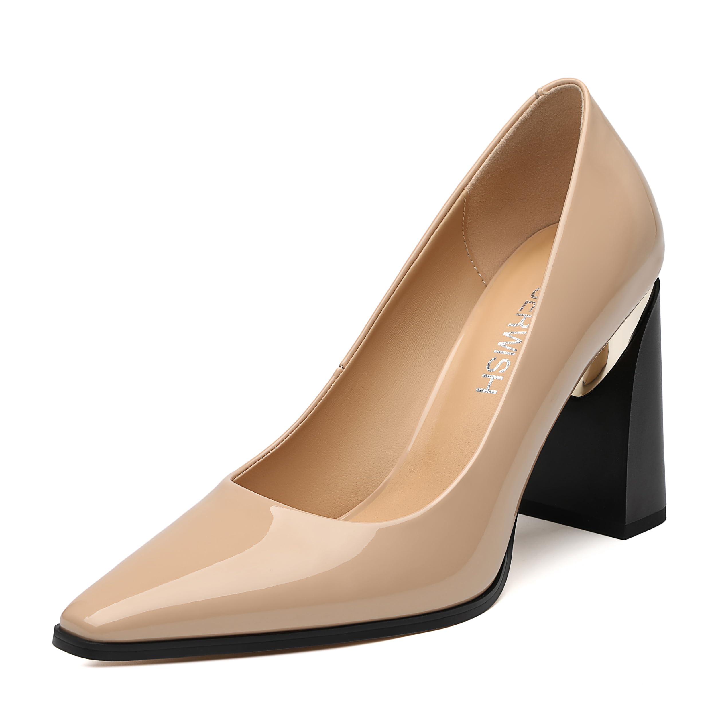 ROSERWISH High Chunky Block Heels for Women, Closed Pointed Toe Slip-On Pumps, Retro Vintage Style, 3.5" Comfortable Dress Shoes for Party, Work,