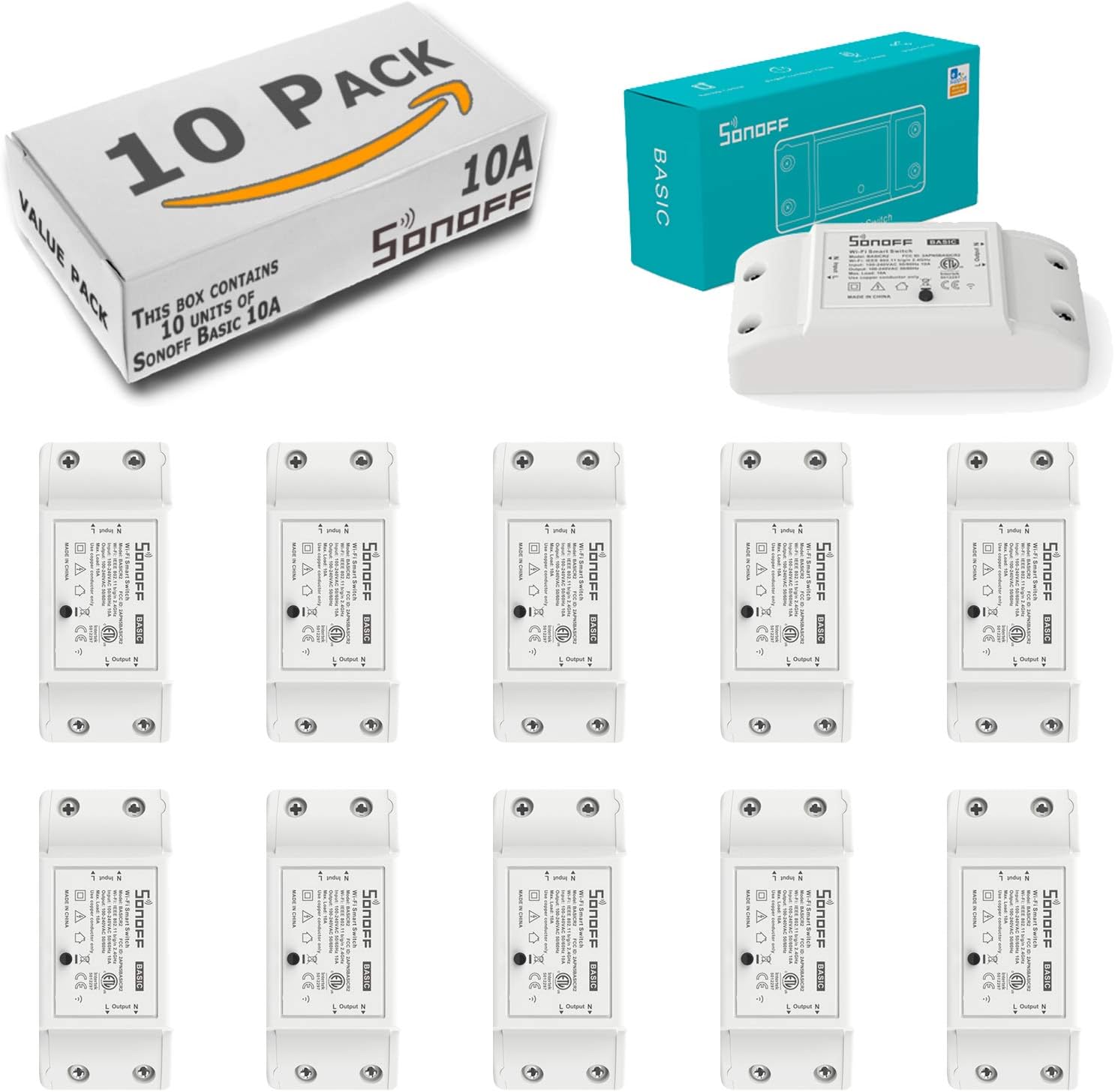 Cambani Sonoff Basic R2, Sonoff smart switch, Smart Home Remote Control DIY Sonoff WiFi Switch Module Compatible with Amazon Alexa, Google Home Assistant, Nest, Android and iOS (Pack of 10)