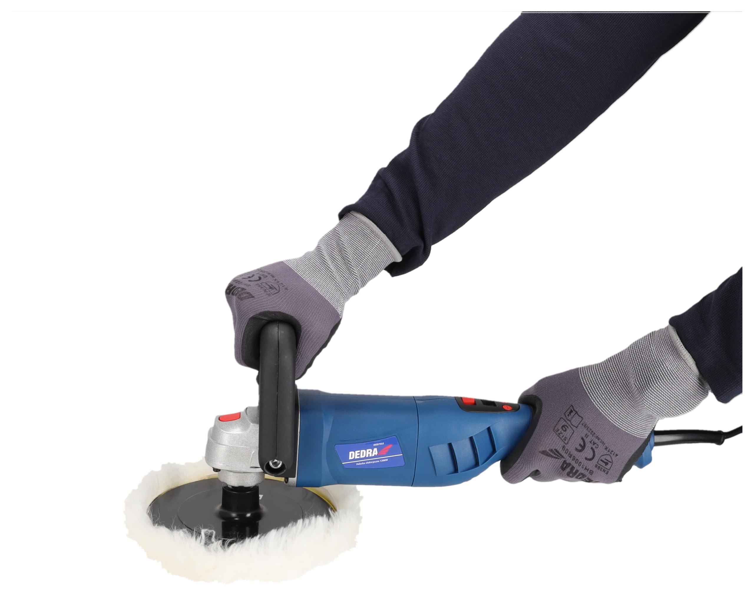 DEDRA Auto-Poliermaschine, elektrisch Leistung 1200 W, Polierteller 180 mm, 0-3000 U/min, Gewicht 2,8kg, langes Kabel 5m, mit digitaler Geschwindigkeitsanzeige