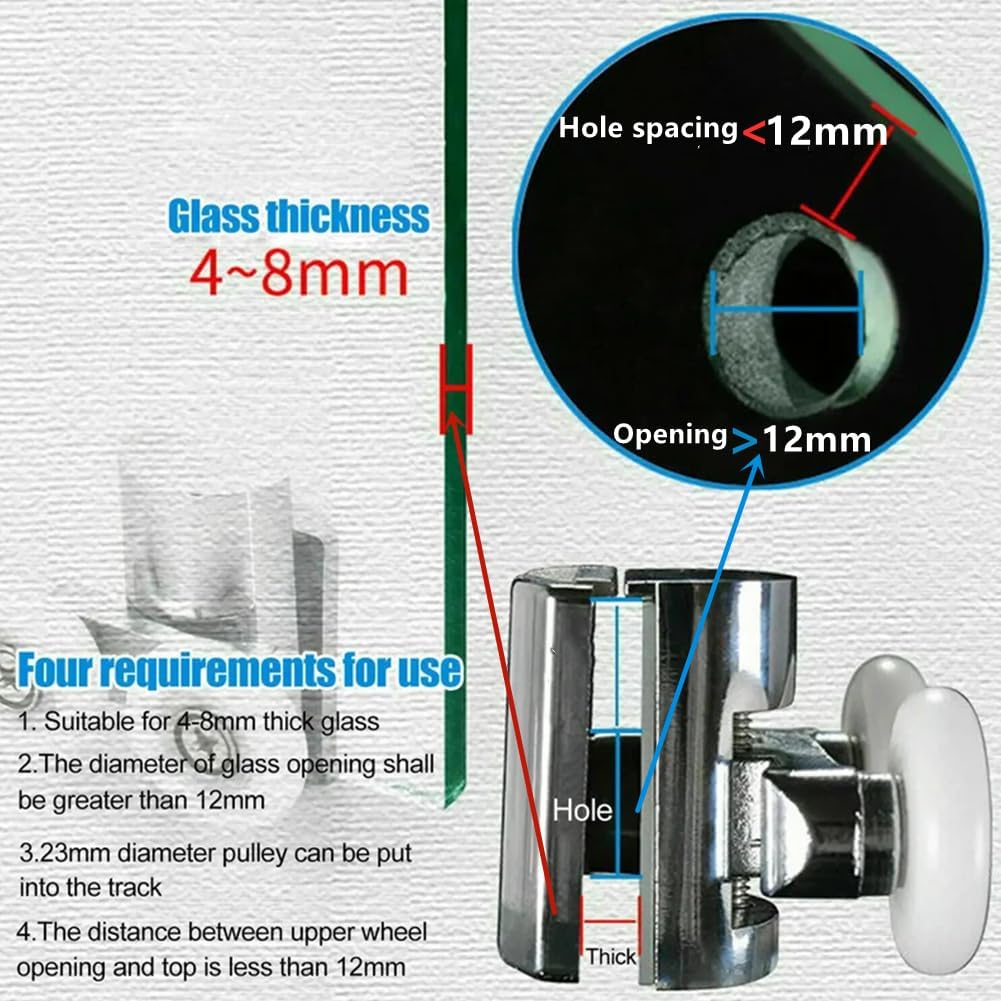 Roulettes de Porte de Douche,23 mm Roues en Haut ou en Bas(2top+2bottom) | porte Coulissante Douche pour Cabine Salle de Bains Porte en Verre