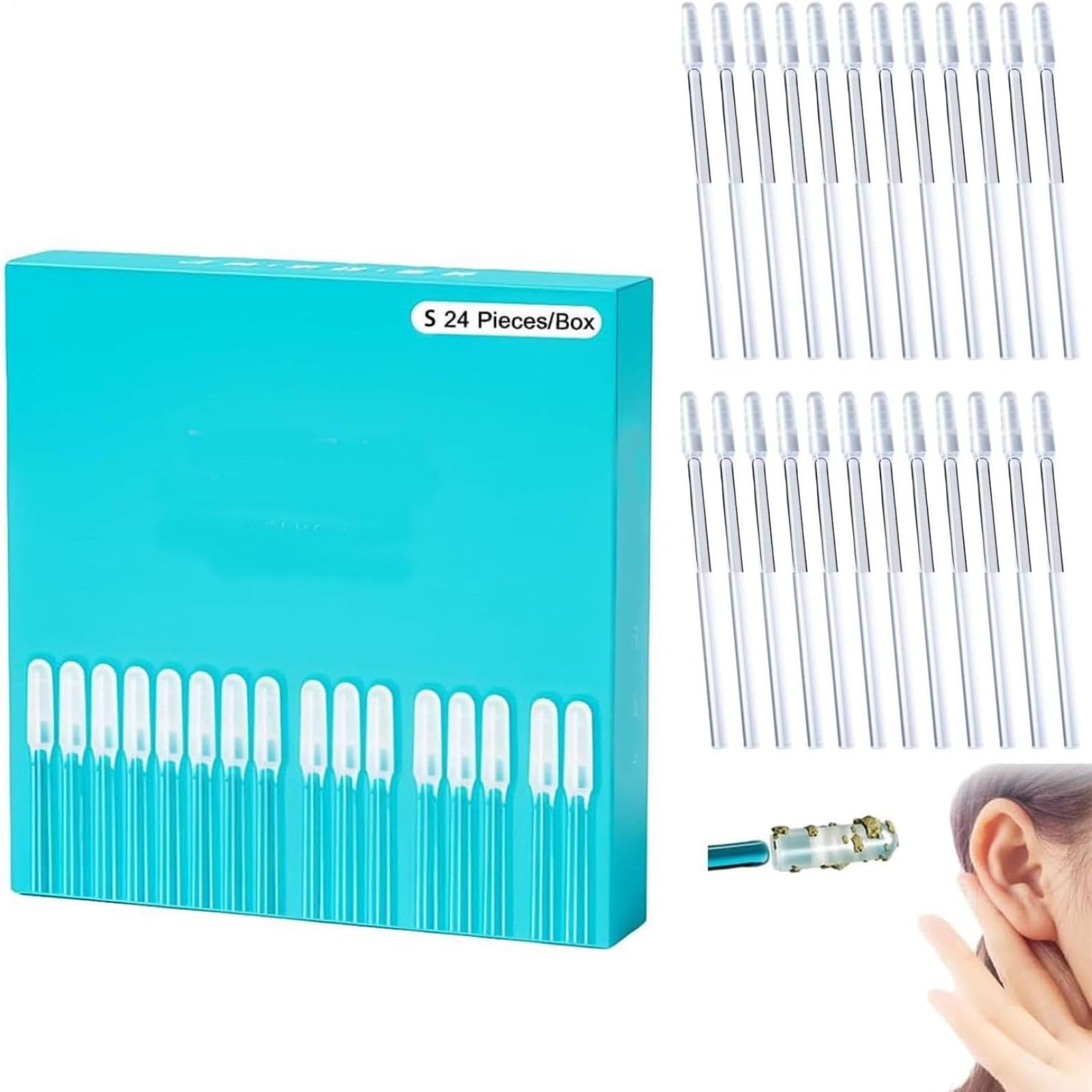 24Pcs Sticky Ear Cleaning Stick Soft Head Sticky Ear Cleaning Buds Reusable Earwax Removal Adhesive Swabs Ears Wax