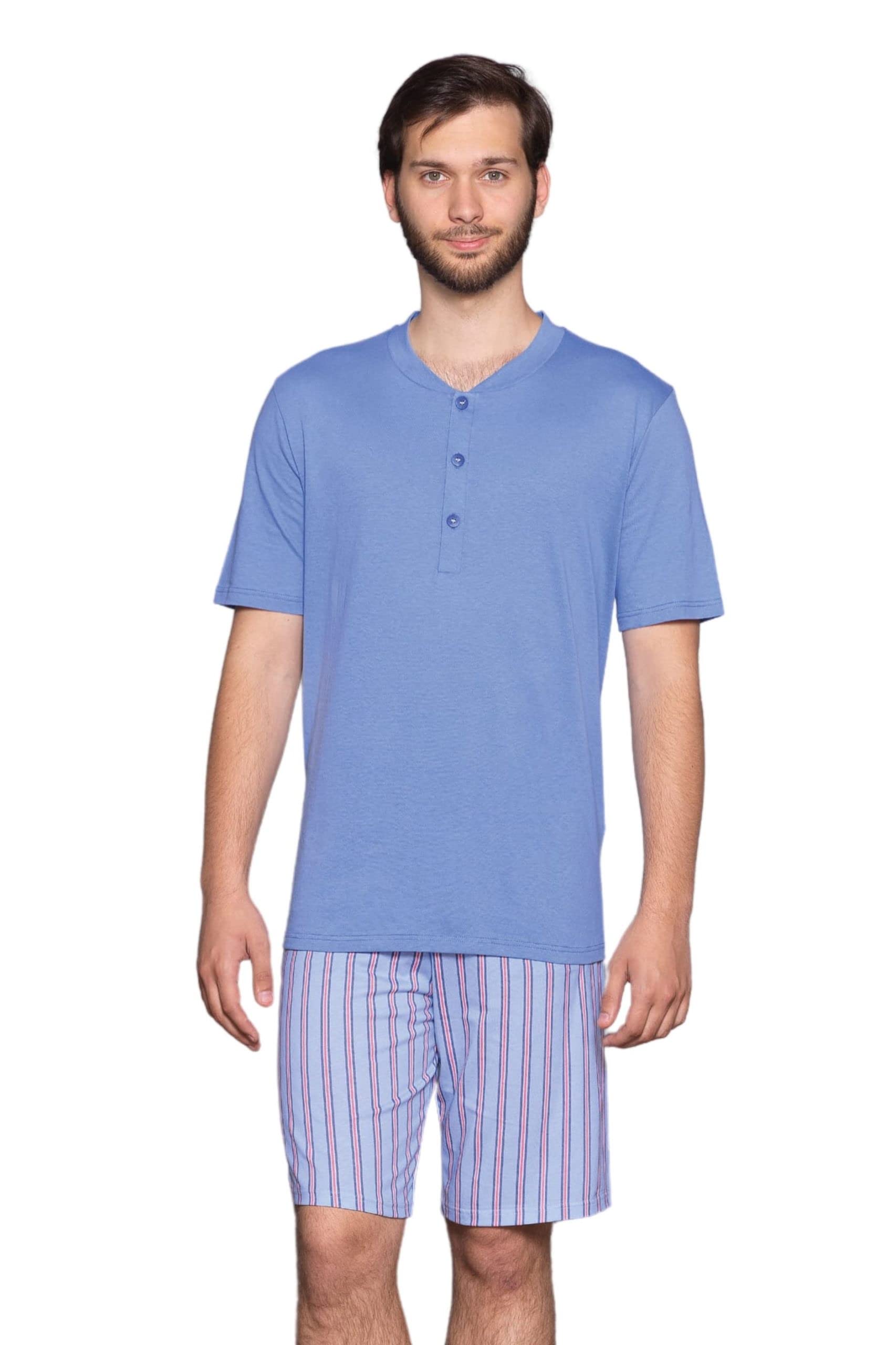 Pigiama uomo corto cotone Manica corta Pantalone bermuda tasca Serafino