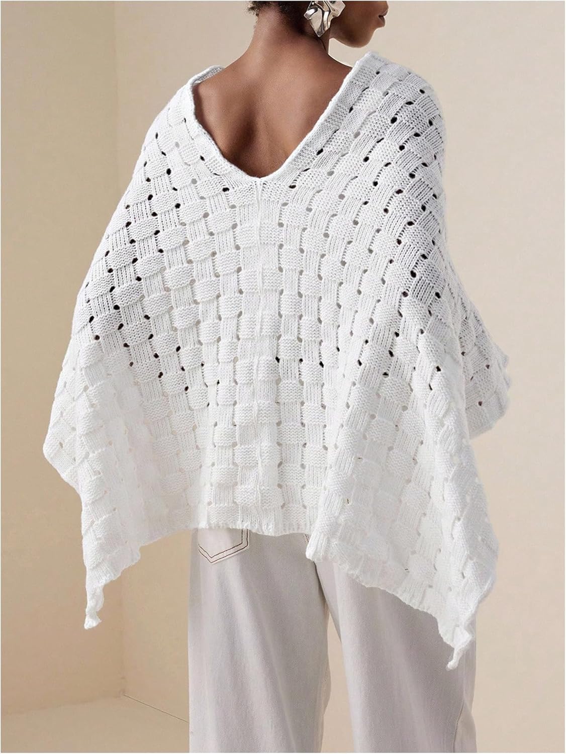 Verdusa Women's Fall Sweaters Shrug Poncho Hollow Out Sheer Lightweight Bolero Sweaters - Image 2