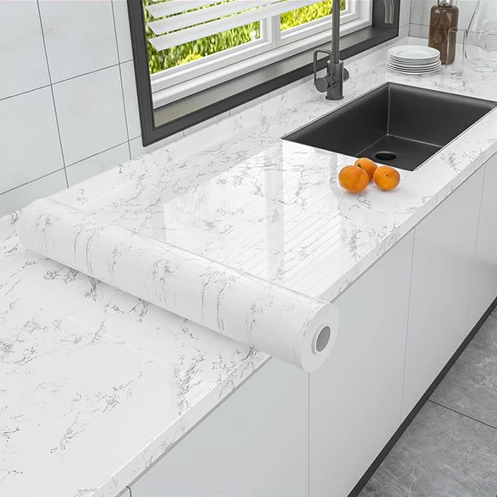 Self-Adhesive Marble Table Foil, Waterproof & Heat-Resistant Furniture Stickers, Scratch-Resistant Adhesive Wallpaper For Walls & Tables, Decorative Tablecloth & Table Protector, Easy Peel & Stick(Wäh