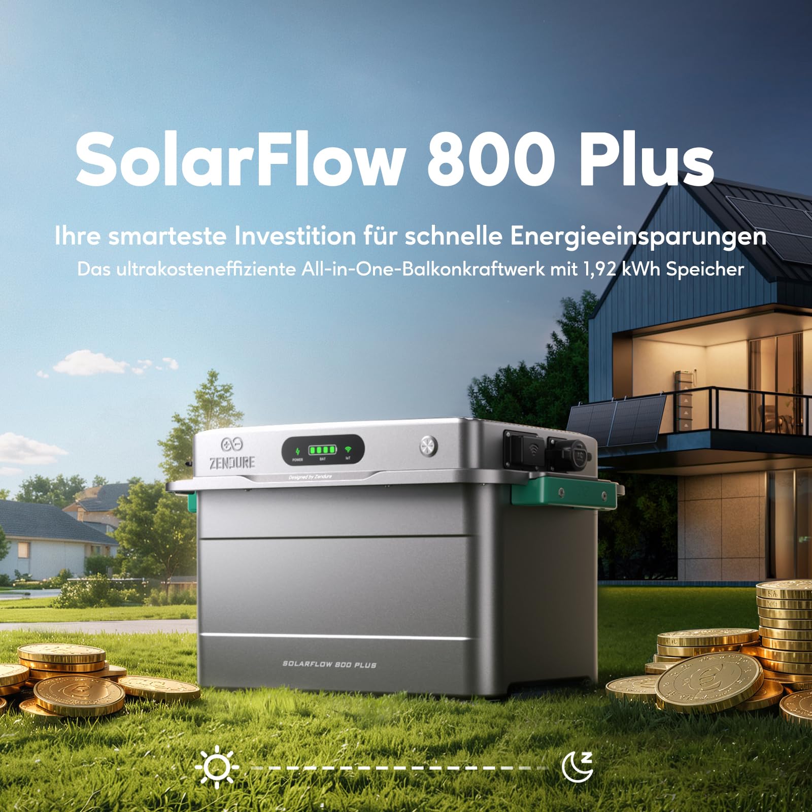 All-in-One Balkonkraftwerk mit Speicher, ZENDURE SolarFlow 800 Plus Photovoltaik Speicher mit Batterien(1920Wh), Modular Erweiterbar,WLAN BT, Plug & Play (SF800 Plus)