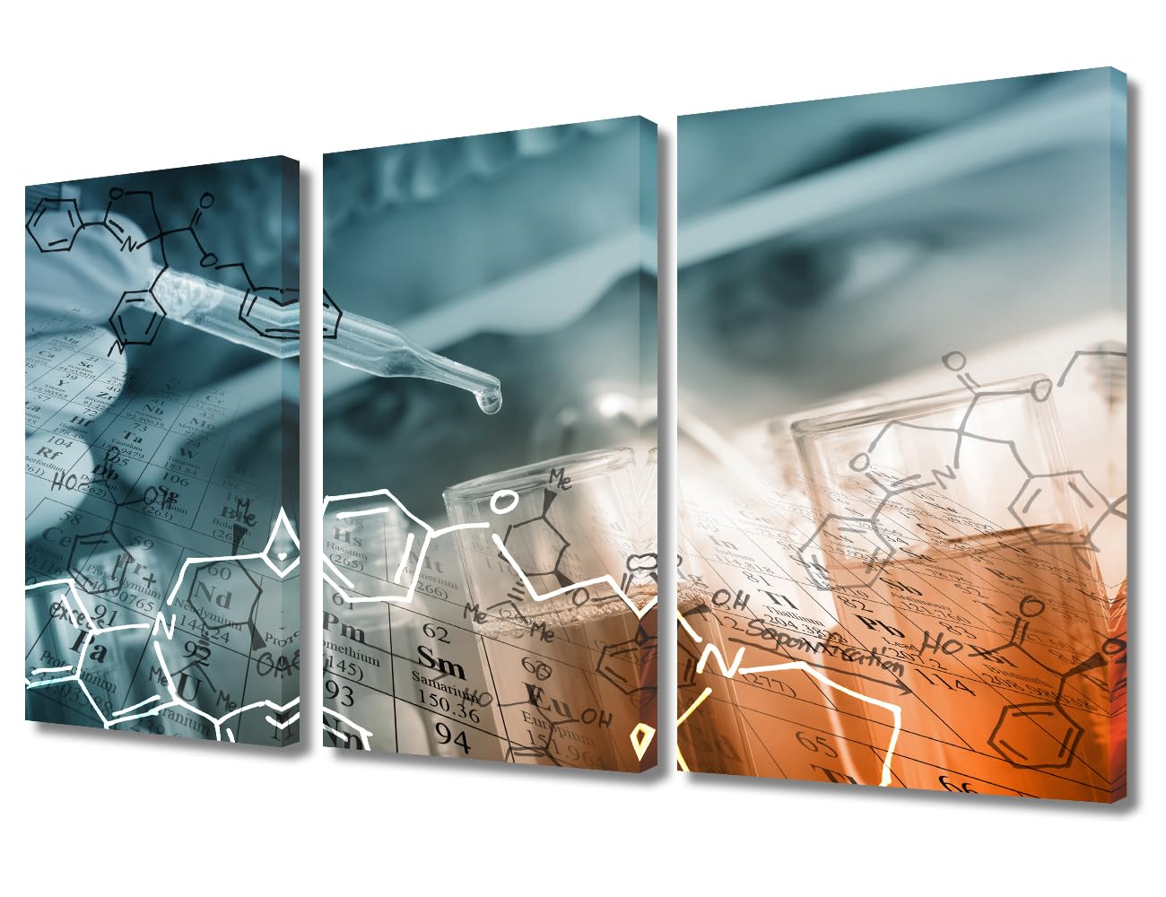 TUMOVO 3 Panels Scientist and Test Tubes Laboratory Concept Paintings for Wall Decorations Scientists and Scientific Experiments Wall Painting Art Prints and Posters Framed Ready to Hang (36" Wx24 H)