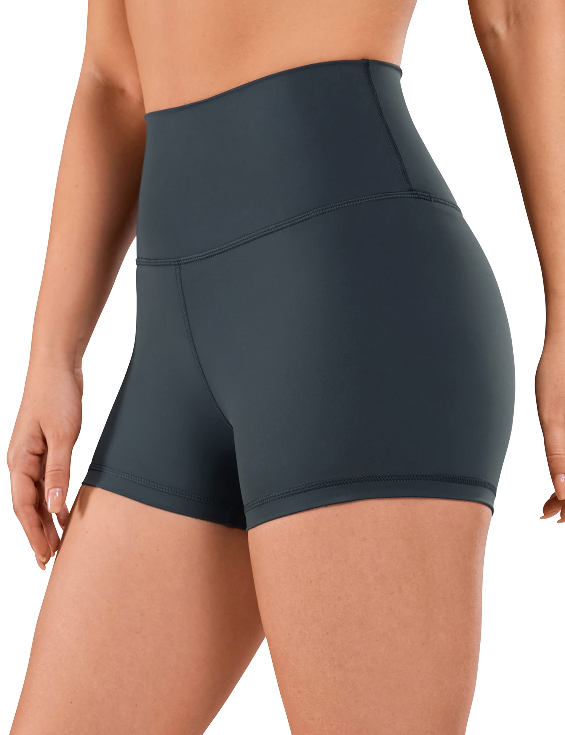 Crz Yoga Women's Melanite Naked Feeling Gym Shorts - 3'' High Waisted Cycling Leggings Workout Running Spandex Yoga Pants 10