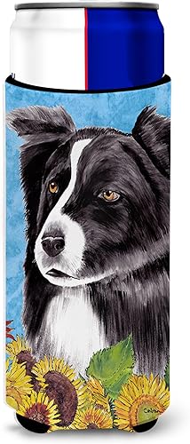 Miniatura 1 de Caroline's Treasures SC9071MUK Border Collie in Summer Flowers Ultra Hugger para latas delgadas puede enfriar la manga de la bebida lavable a