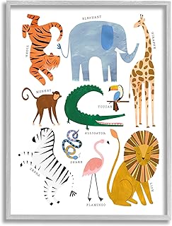 Stupell Industries Various Wildlife Jungle Animals Giclee Framed Wall Art, Design by Emily Kopcik