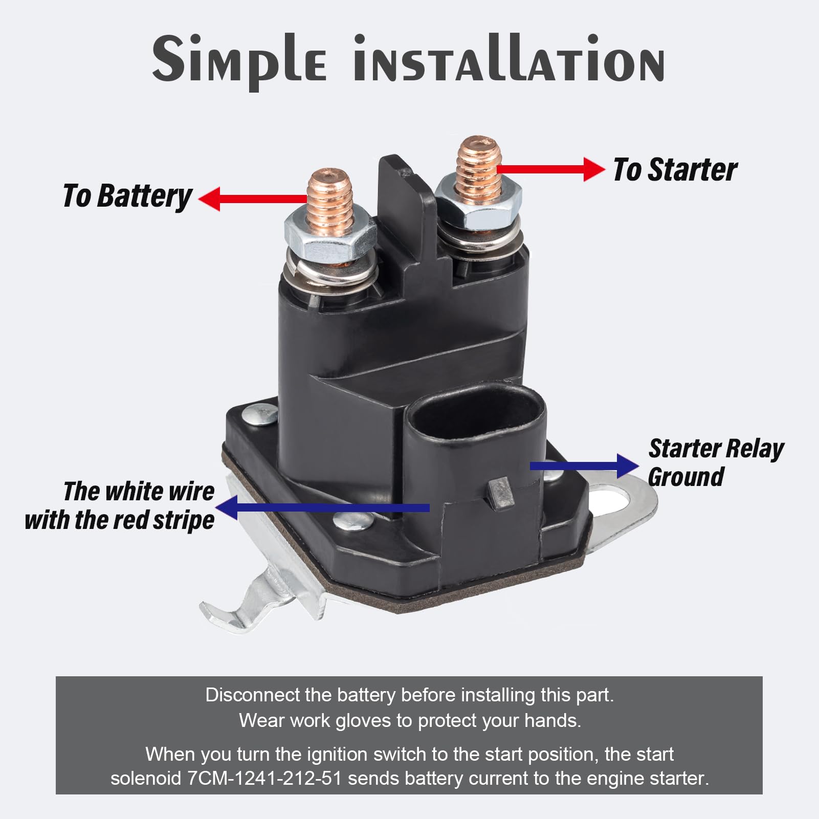 JTAREA 7CM-1241-212-51 Starter Solenoid 12V 2 Terminals Lawn Mower Solenoids Relay Replacement Parts for Trombetta 7CM124121251 M008904-000 Gravely 05167200 Riding Lawnmower Tractor - Image 4