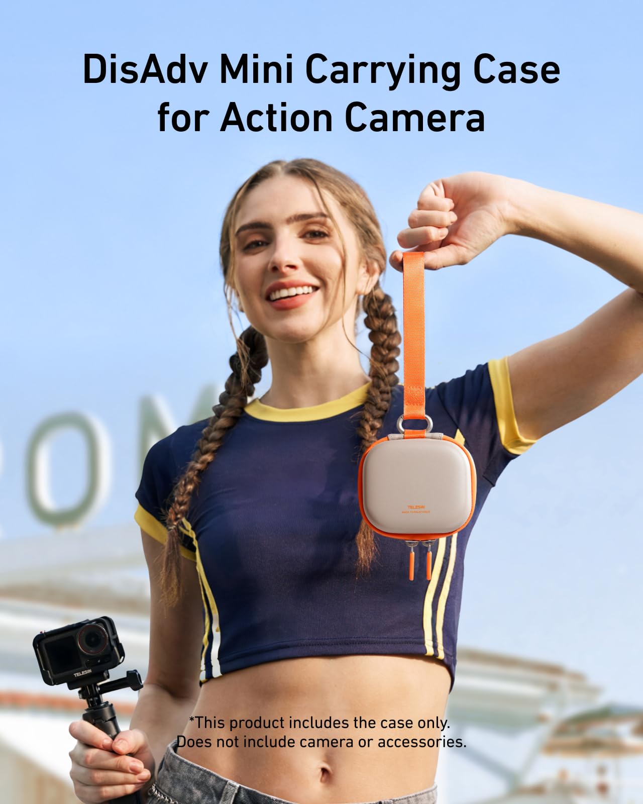 TELESIN DisAdv Przenośny mini futerał do kamer GoPro Hero/Ace Pro/DJI OSMO/360, wodoodporny, twardy futerał podróżny do przechowywania kamer sportowych i akcesoriów, szary