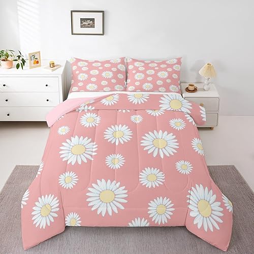 Miniatura 3 de Erosebridal Daisy - Juego de ropa de cama tamaño matrimonial con estampado floral bohemio, romántico, flores de jardín, juego de edredón botánico