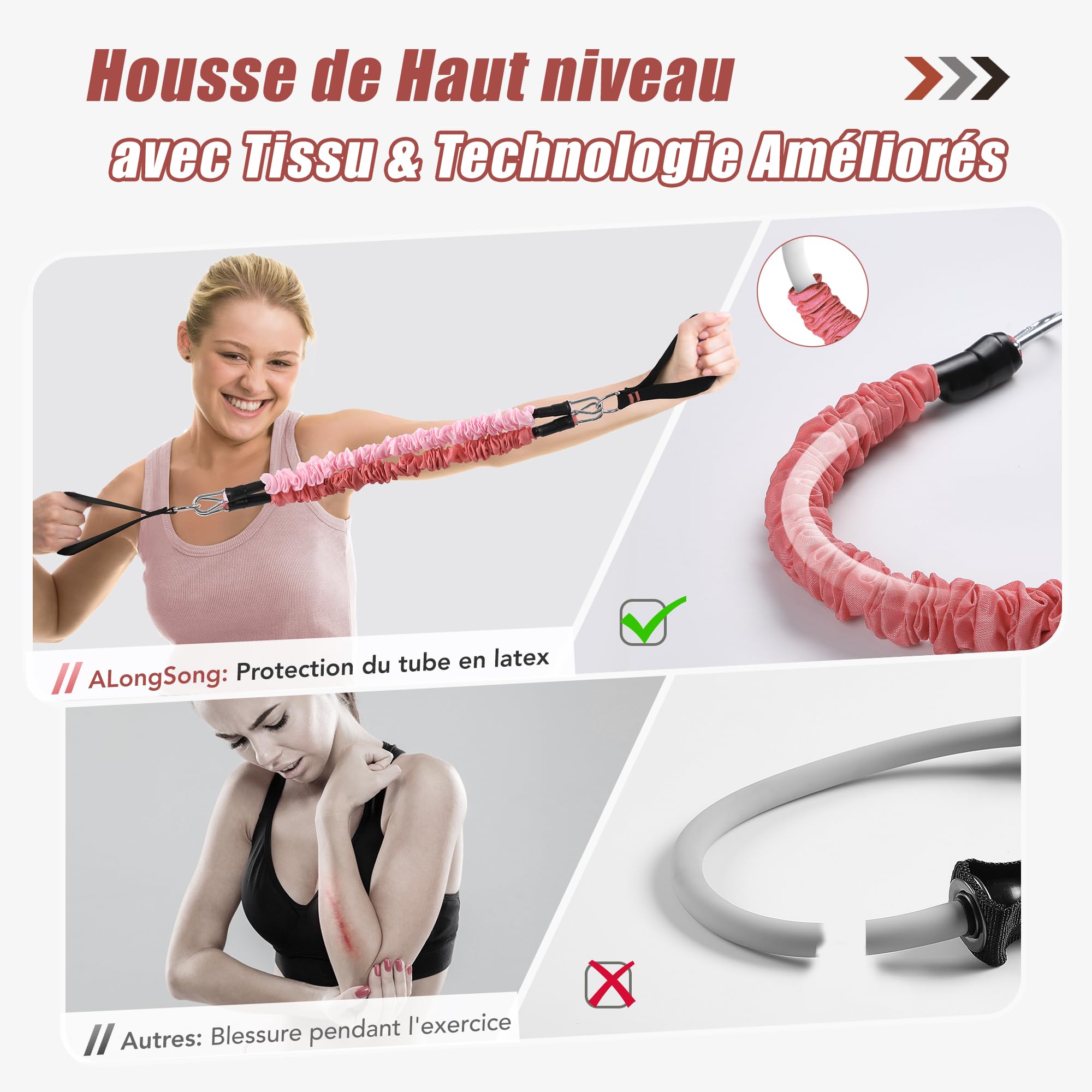 ALongSong Elastiques de Musculation Barre de Pilates avec 6 Bandes de Résistance Élastique 180LBS ou 240LBS Ancrage de Porte Réglable Amovible pour Sport Maison Fitness Yoga Étirement Squat