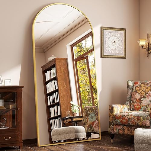 Miniatura 6 de BEAUTYPEAK Espejo de cuerpo completo con arco de 71 x 30 pulgadas, espejo de pared para colgar o inclinar con parte superior arqueada con soporte