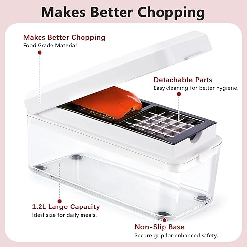 Miniatura 3 de Picador de verduras, picador de cebolla, rebanador de mandolina, picador de alimentos con recipiente, cortador de verduras para ensalada, papa,