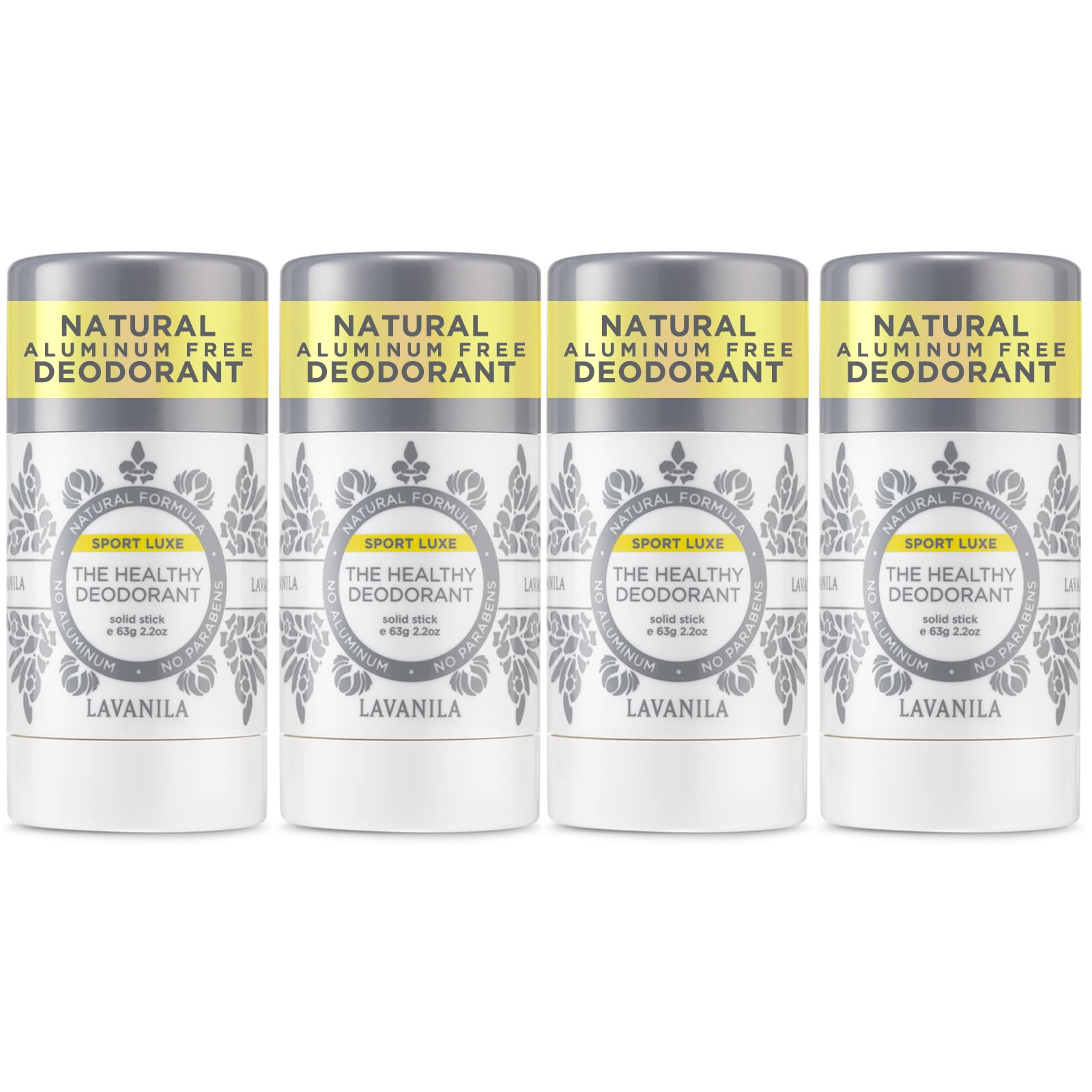 Lavanila Aluminum Free Sport Luxe Deodorant 4-pack (2oz Each) - The Healthy Deodorant for Men & Women - Triple Odor Protection, Fresh Scent Solid Stick, Vegan