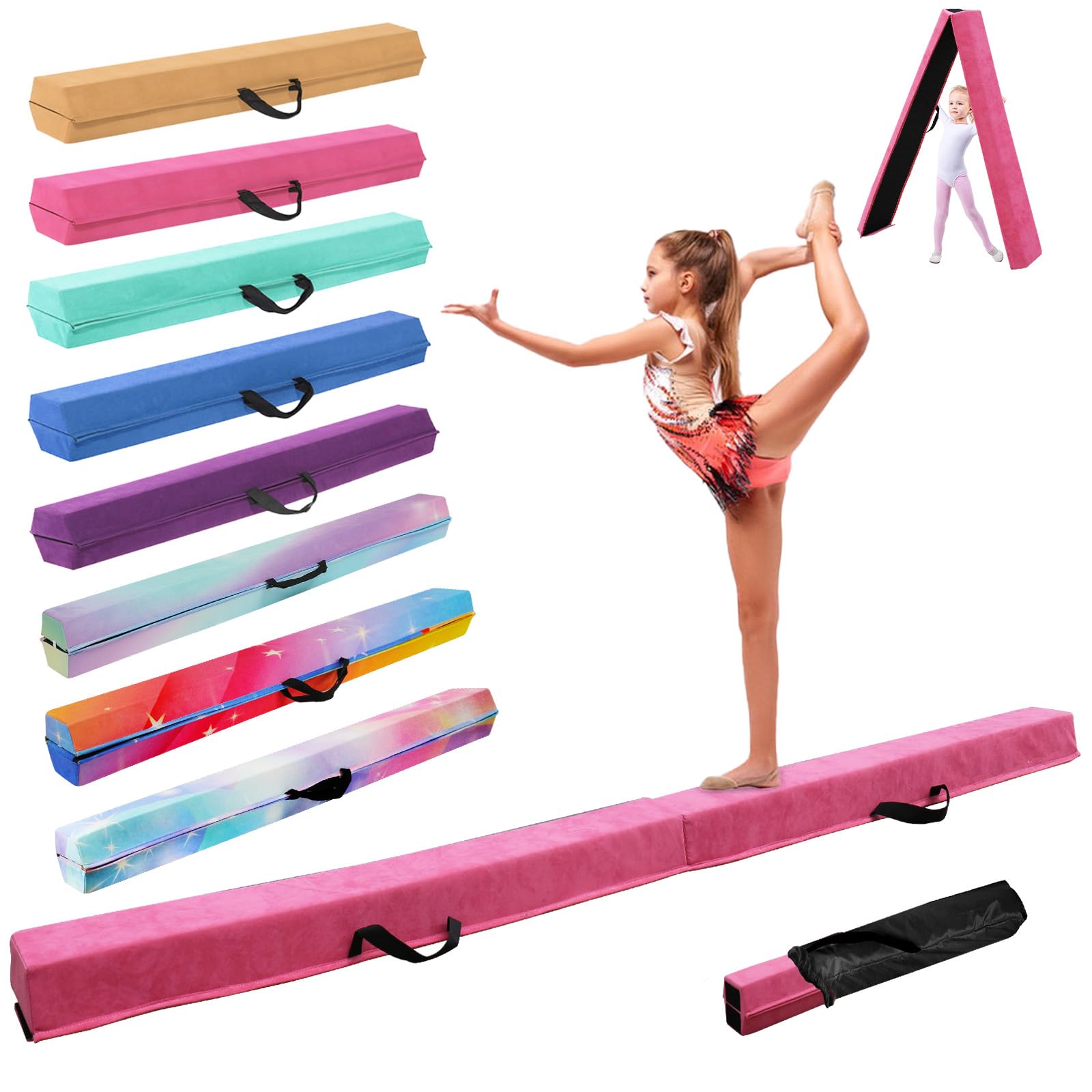 Viga de Equilibrio Gimnasia 300 cm, Barra de Gimnasia Plegable Portátil para Entrenamiento con Base de Goma Antideslizante para Niños, Principiantes y Gimnastas Profesionales