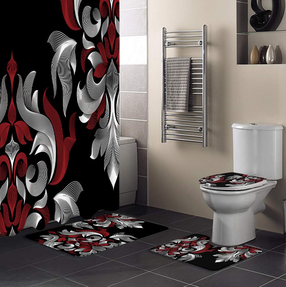 Prime Leader シャワーカーテン4点セット 滑り止めラグ付き トイレ蓋