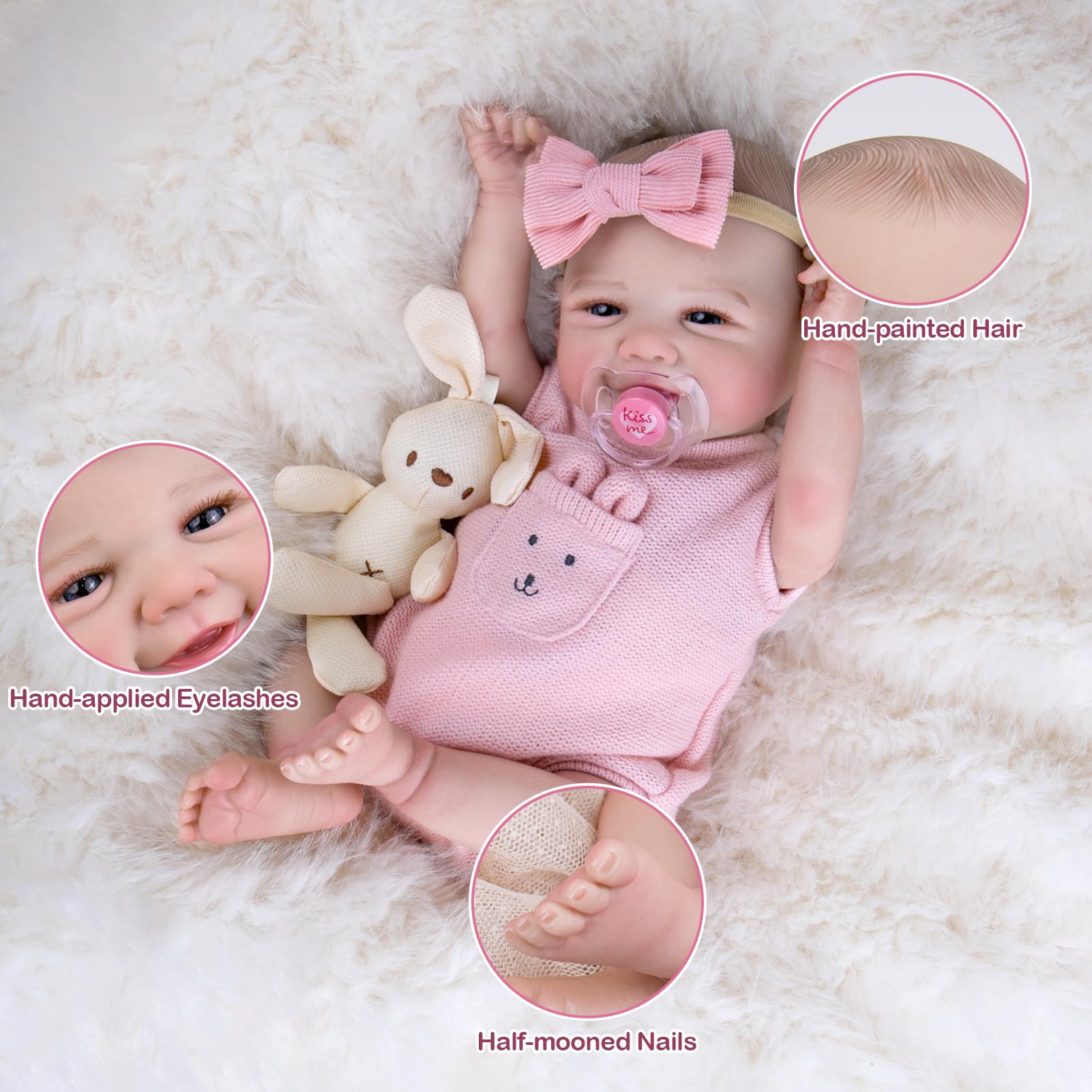 UOFTKIZ Bambola realistica neonato 50,8 cm con coniglio rosa