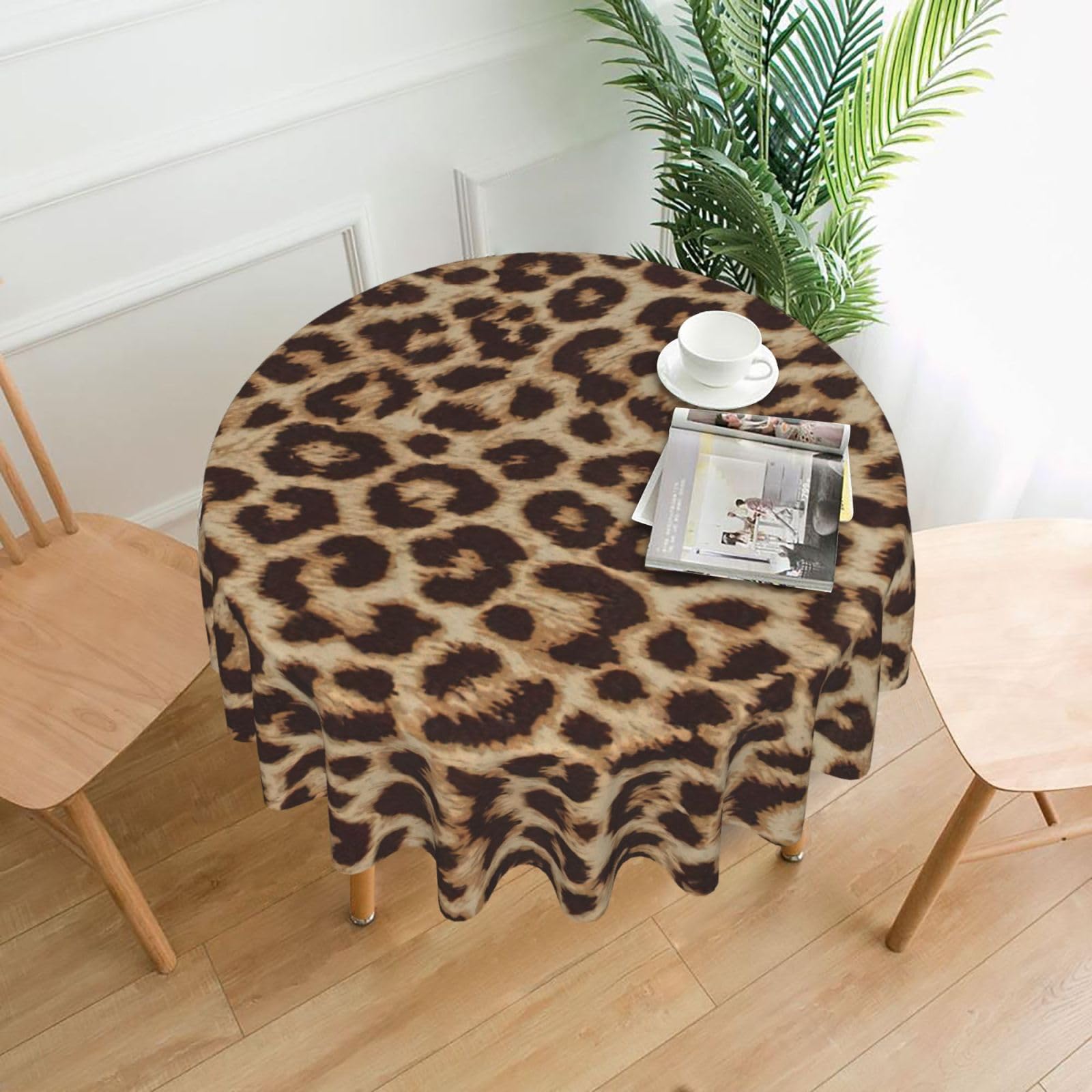 Uusnwaa Fun Leopard Print Print Round Tablecloth 60 Inch, Stain Wrinkle Resistant Washable Polyester Table Cover For Kitchen Party