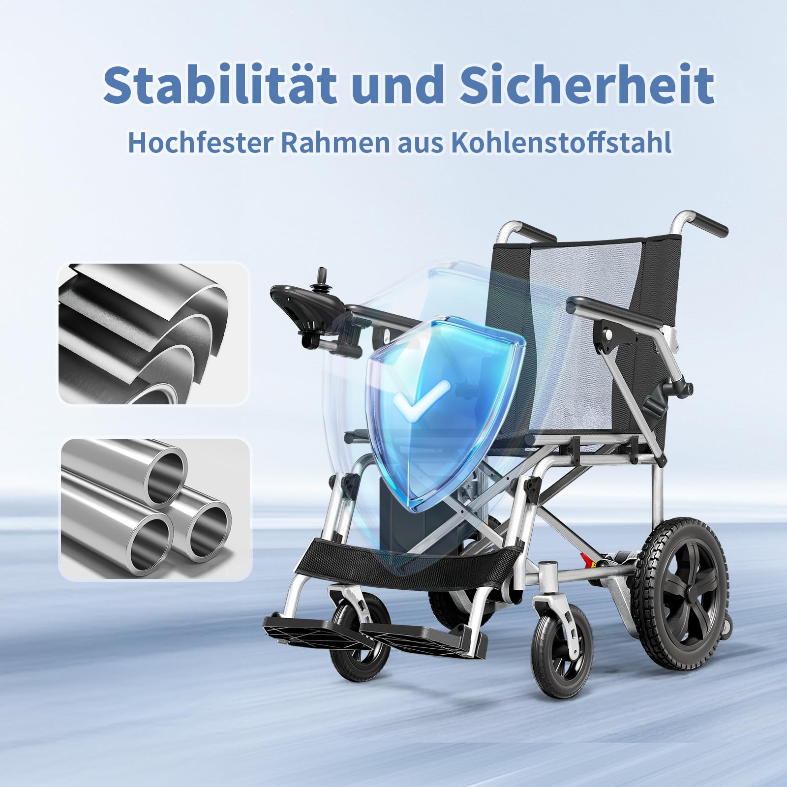 Elektrorollstuhl Faltbar Schmal (56 cm) – Elektrischer Rollstuhl für Senioren & Erwachsene, 20 km Reichweite (12Ah Akku), Karbonstahl Mobilitätshilfe für Wohnung & Reisen, 130 kg Tragkraft
