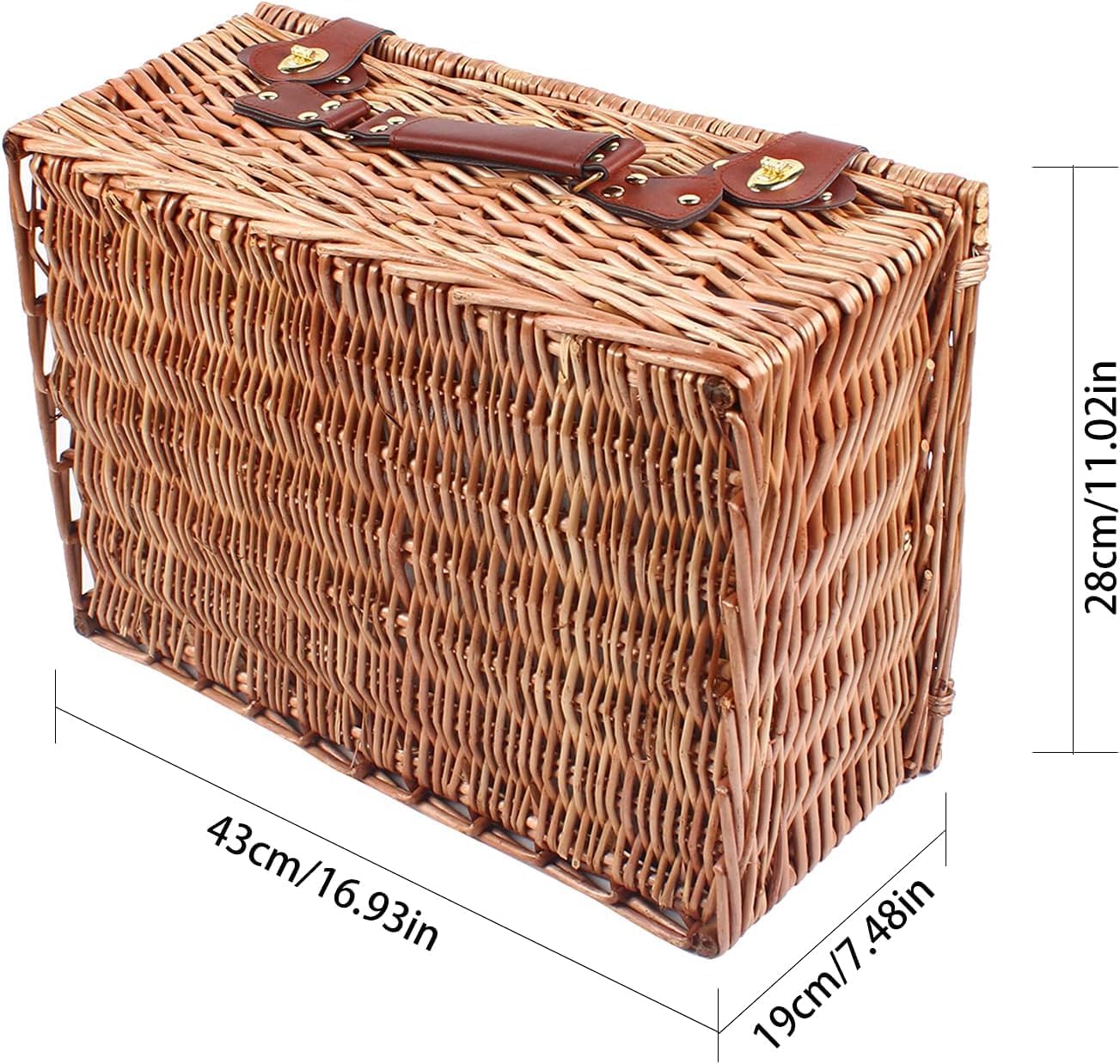 Wicker Picnic Basket Set for 4 Person | Large Insulated Cooler Compartment and Cups Flatware Set, Camping Organizer Picnic Supplies for Camping,Day Travel,Beach,Hiking,BBQ and Family/Couples Gifts