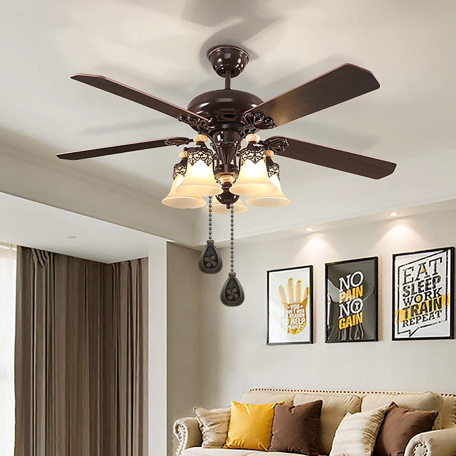 Vinaco Bronze Ceiling Fan Pull Chain Set, Decorative Fan Pull Chain Extension with Pendant, 12 Inches Pull-Chains for Fans and Light with 3MM Ball Bead Chain, 2 Pack Fan Light Pull-Chain Extension