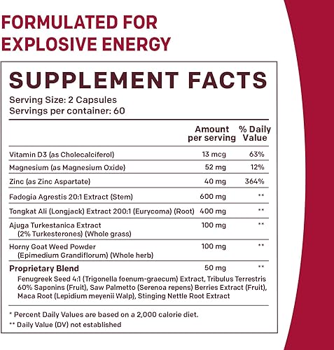 Miniatura 3 de Fadogia Agrestis y Tongkat Ali 12 en 1 para hombres  Suplemento de testosterona para hombres con hierba de cabra cachonda  Suplemento de salud