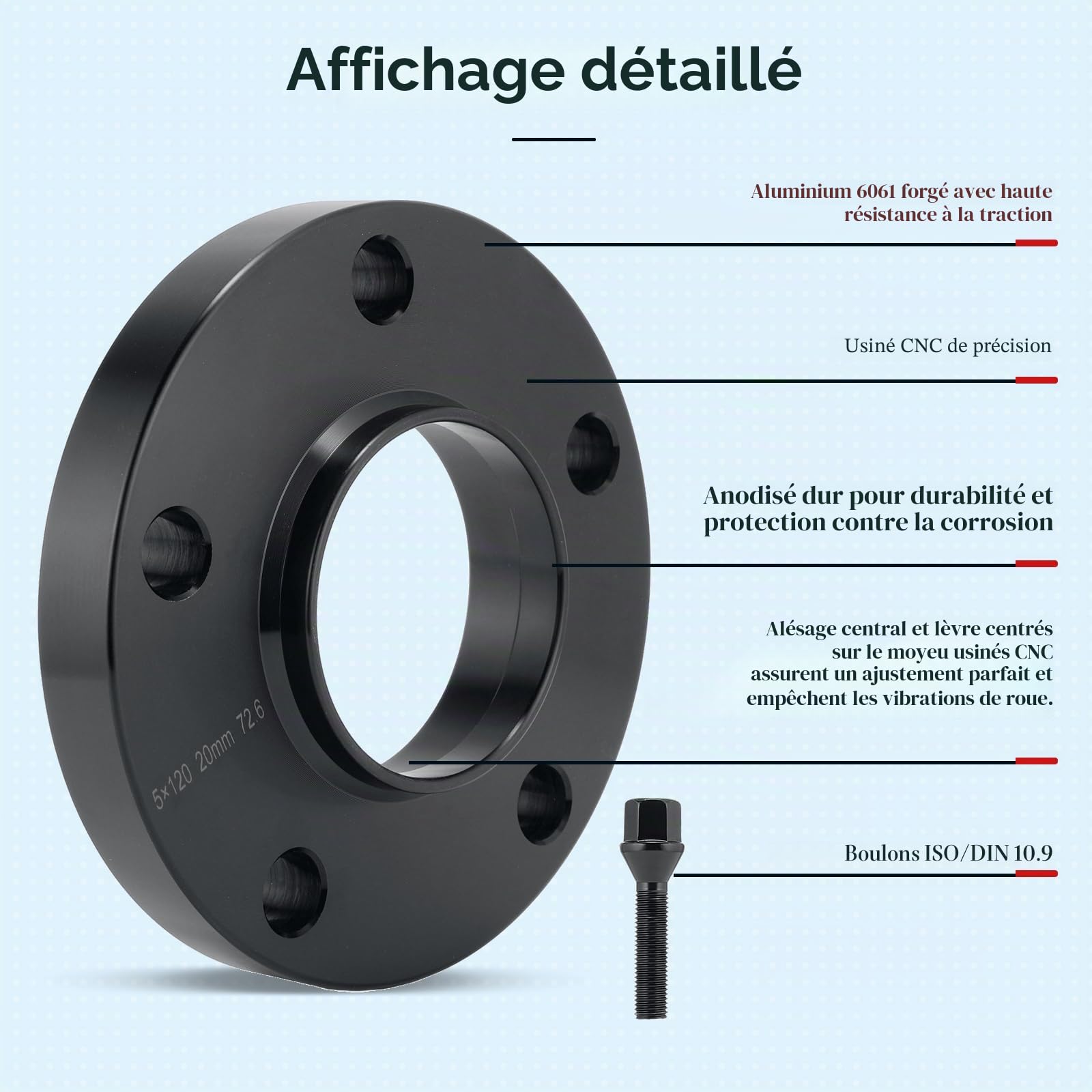 GEARMONSTER Lot de 4 élargisseurs de voie 15 mm et 20 mm LK: 5 x 120 mm NLB : 72,6 mm avec 20 boulons de roue M12 x 1,5 mm 40/45 mm pour BMW Série 3 | Disques d'espacement LK 5 x 120, NLB 72,6 mm, avec 20 vis coniques M12 x 1,5 40/45 mm, pour BMW Série 3,