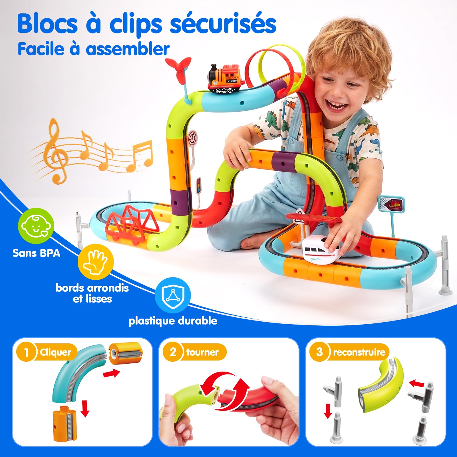 hahaland Train Électrique Enfant 3-8 Ans, 3D Circuit&2 Trains, 115 Pièces | Circuit Train Enfant, Anti-Gravité Train Enfant DIY à Assembler, Jouet Construction STEM Cadeau Garçon Fille 3 4 5 6 7 8 Ans