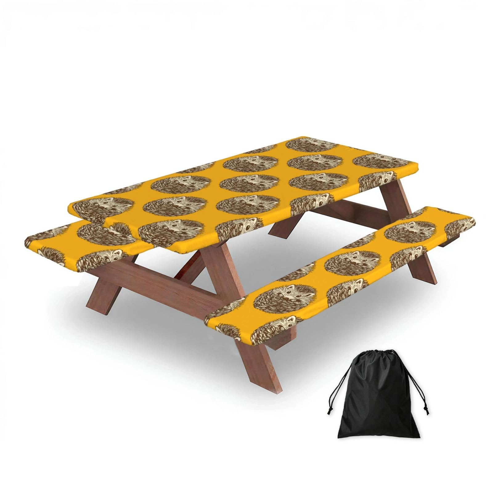 Dopklna As Picture Cute Hedgehog, Picnic Table Cover With Bench Covers -Waterproof Elastic Fitted Tablecloth For Garden Camping Patio 76X152cm
