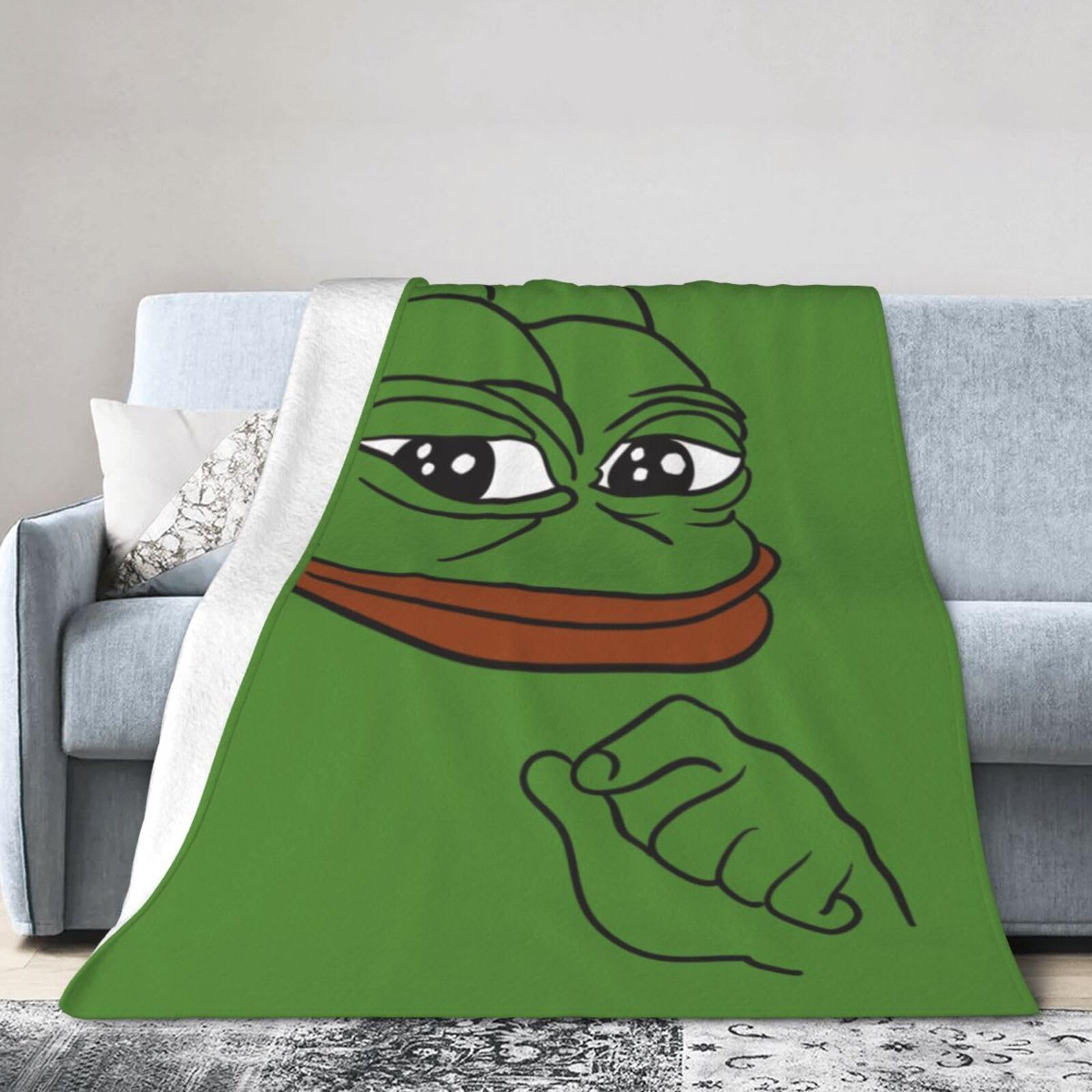 Pepe The Frog Thinking Fleece Blanket, Very Soft Microfiber Flannel Blanket  for Couch Warm and Cozy for All Seasons, Black