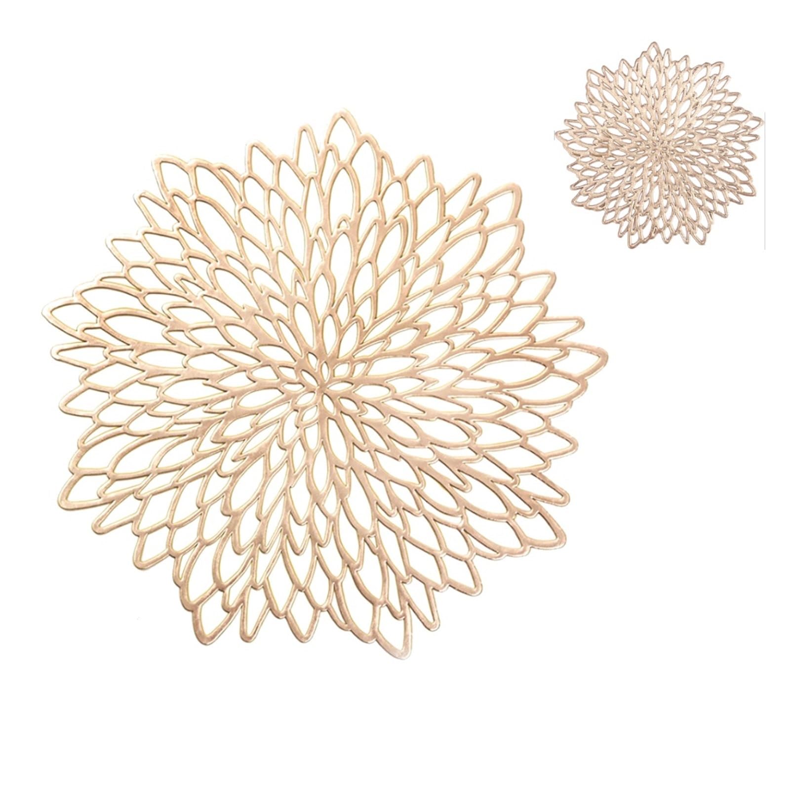 Sets de table en vinyle or 38cm et dessous de verre 10cm motif feuilles lot de 4