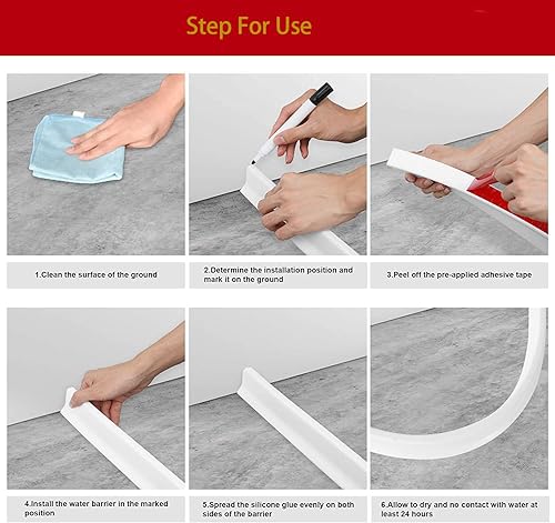 Miniatura 6 de Presa de agua de umbral de ducha de 79 pulgadas, Presa de agua plegable para umbral de ducha, protector de agua plegable para regadera, presa de