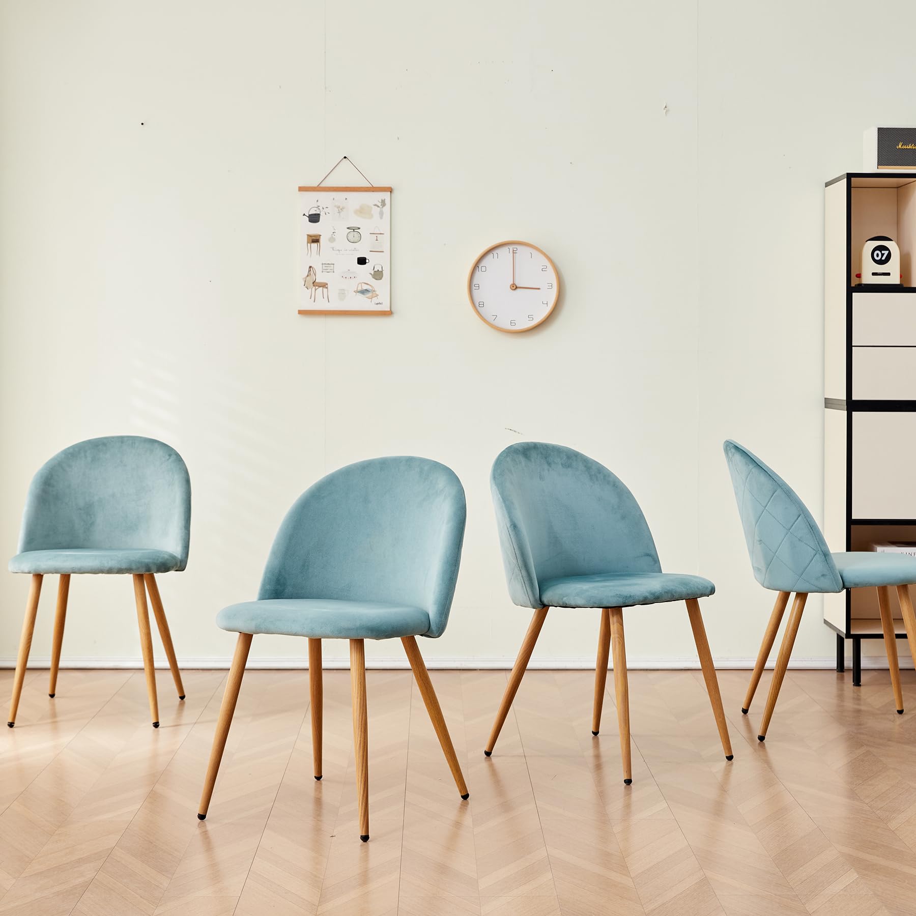 BenyLed Set di 6 Sedie Imbottite per Sala da Pranzo, con Schienale in Morbido Velluto e Gambe Regolabili in Metallo (Blu+verde+rosa)