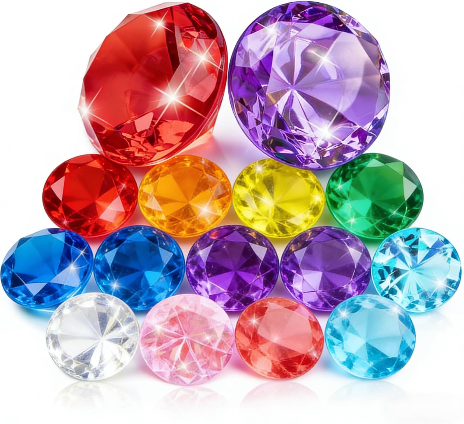 MARFOREVER 15 Pcs Large Diving Gems Pool Toys, 2x60 mm Extra-Big Acrylic Diamond and 13x40 mm Colorful Diamond Pirate Treasure Gemstone for Kids Summer Swimming Training Gift Underwater Dive Toy Game