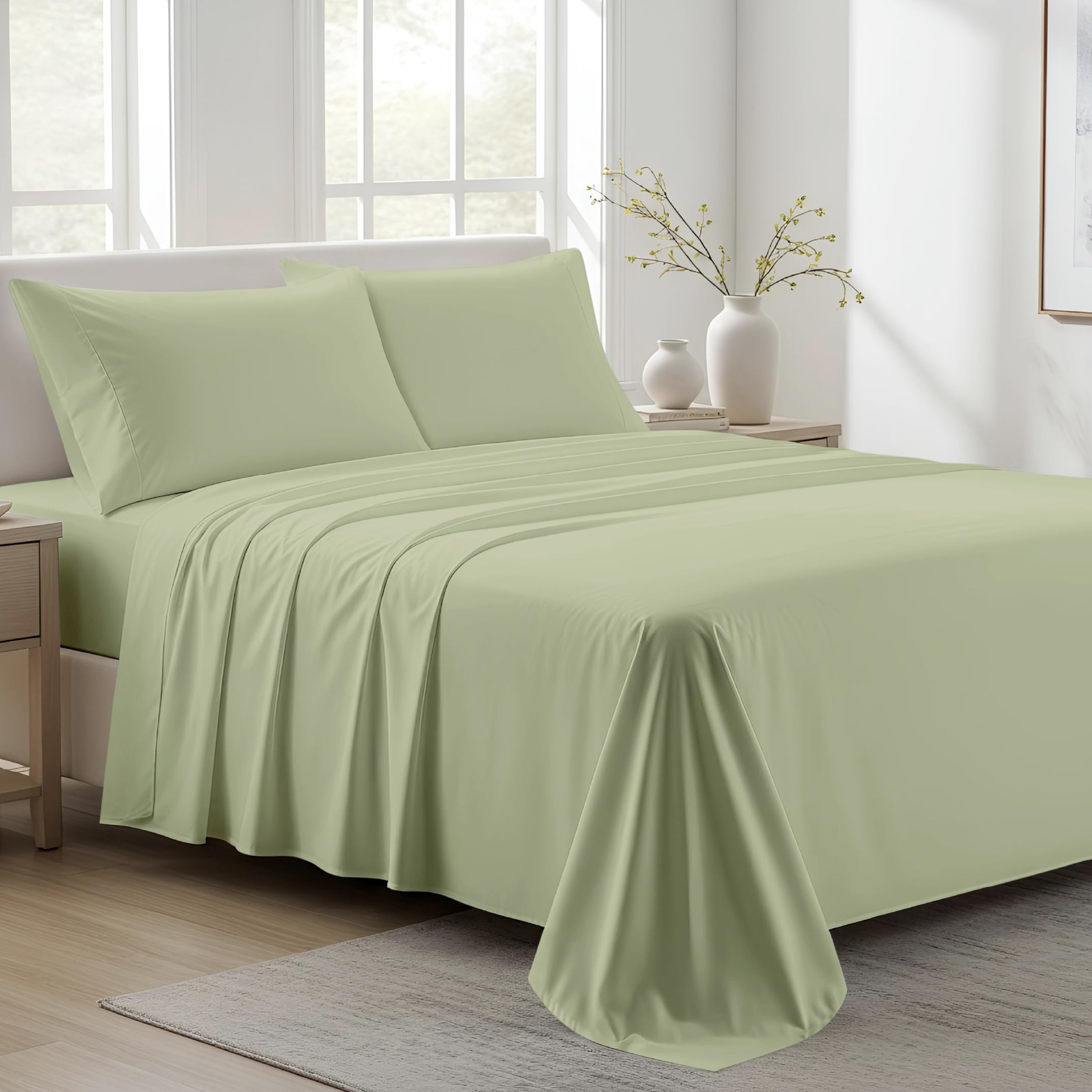 Photo 1 of Ashton Sheets 100% Organic Cotton Sheets Full Size - 4 PC Organic Cotton Full Size Percale Weave Sheet Set, Soft, Cooling, Crisp & Breathable, 16" Deep Pocket Hotel Quality Bedding Set - Sage Green