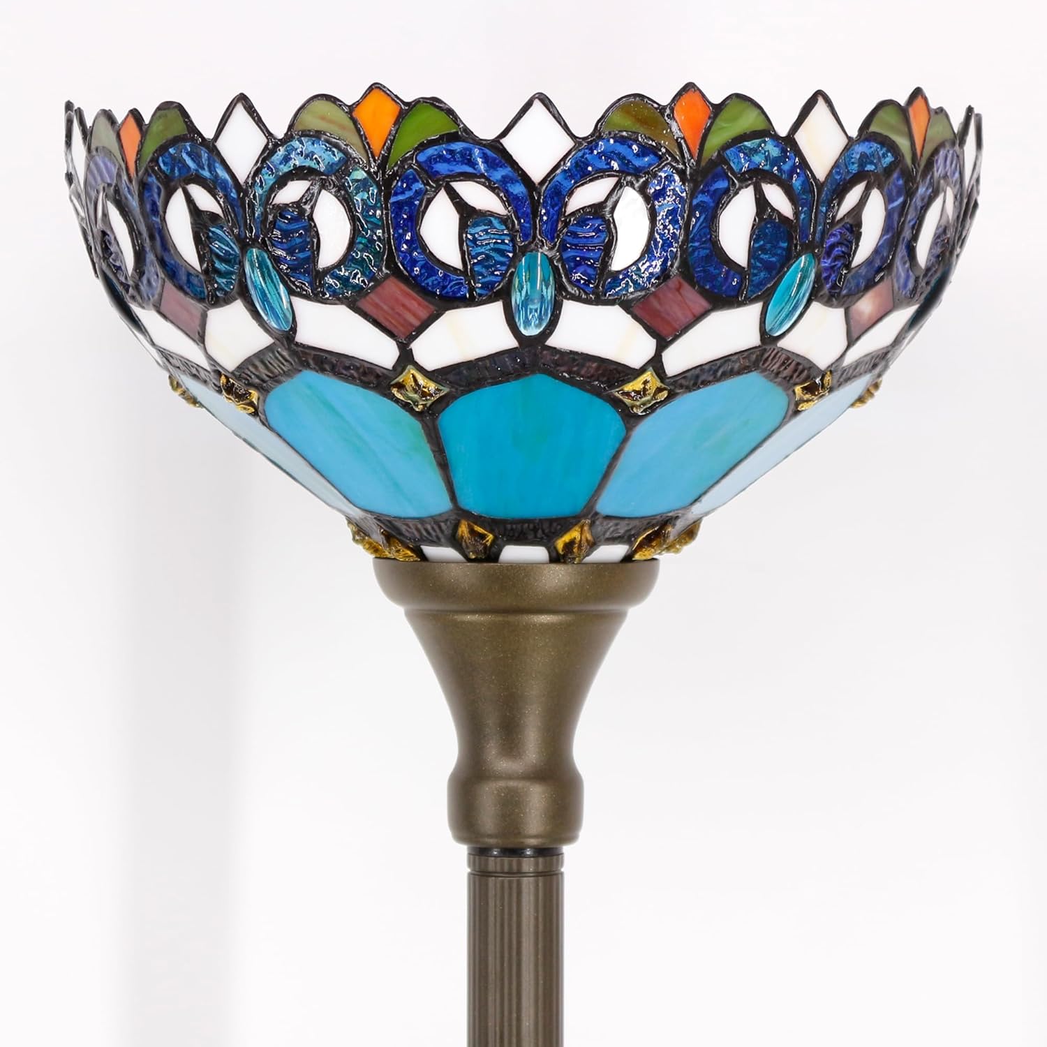 Tiffany Floor Lamp Torchiere Stained Glass Torch Lamp 12X12X67 Inch Antique Standing Corner Light (Blue Jewelry Baroque)