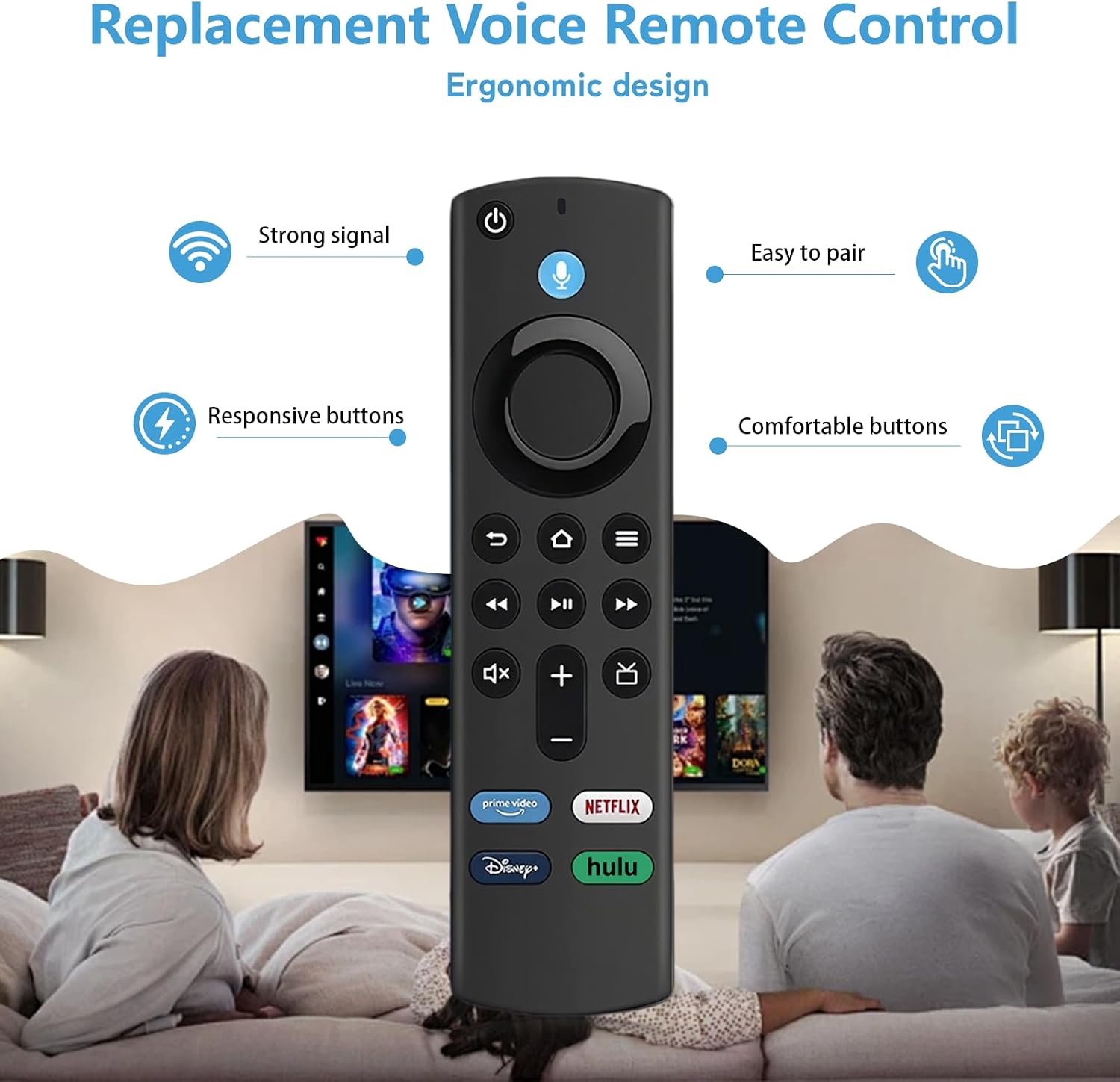 Replacement Voice Remote Control for Smart TV Stick(2nd/3rd Gen Lite/4K Max/Cube), TV Stick 4K(1st/2nd Gen), Smart TVs 3rd Gen, Not for Samsung-TV and Roku-TVs