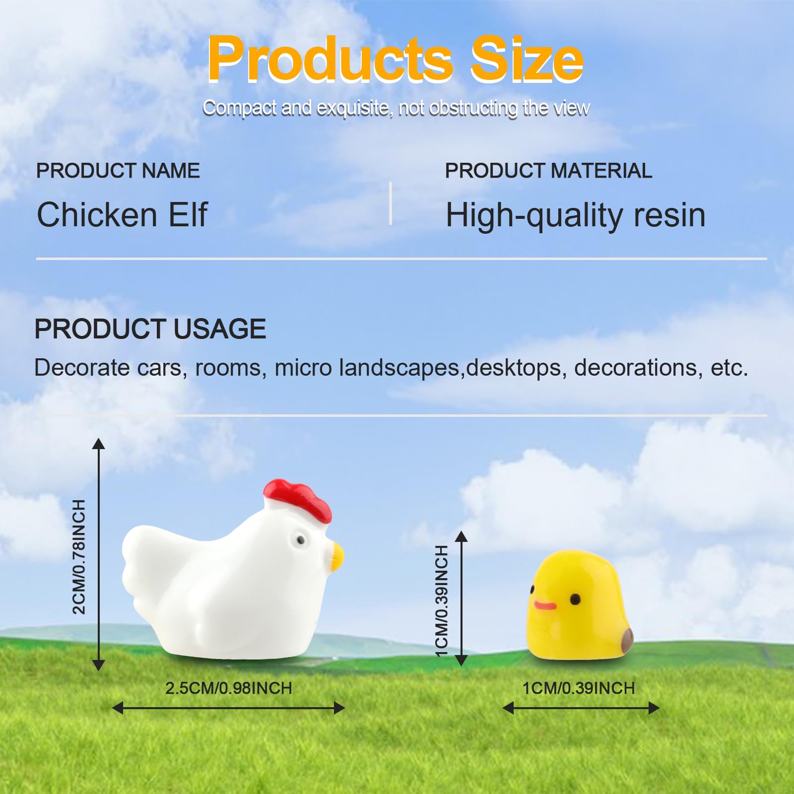 Mini Chickens Car Dashboard Decors 20 Pieces Cute Rearview Mirror Ornaments Funny Interior Car Accessories for Automotive Window — view 2