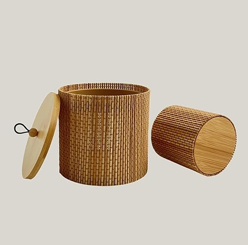 Miniatura 4 de Gekkoli 2er-Set Storage BoxesBaskets with Lids Bamboo RoundRectangle Small Brown (Diameter 8 x Height 8.2  12 x 11.2 cm)