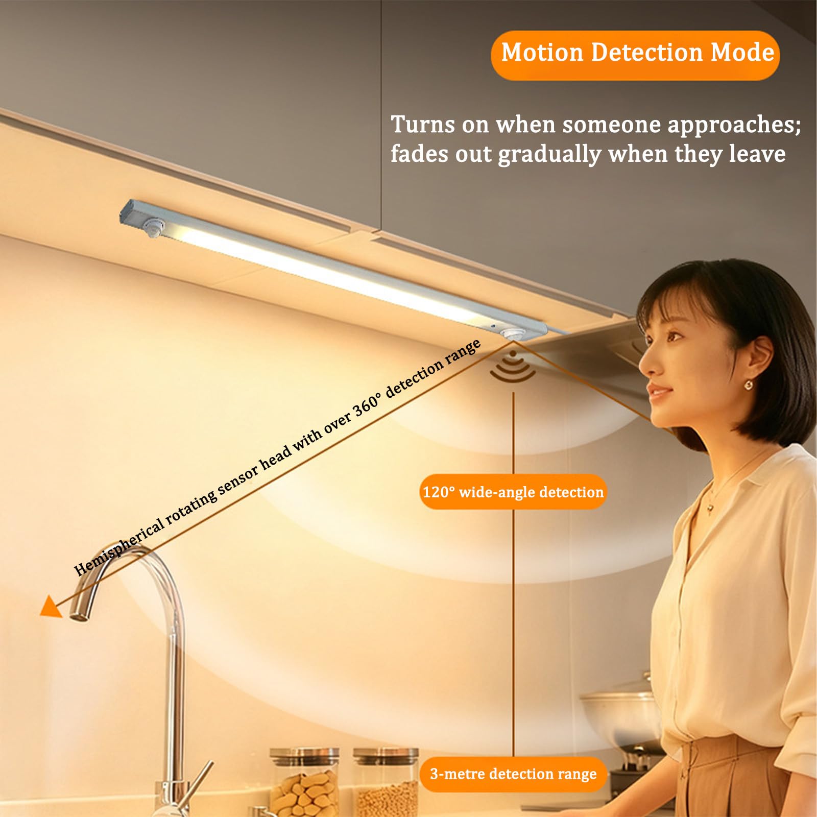 LED Wandleuchten mit Schalter und Steckkabel Wandbeleuchtung mit Bewegungsmelder Unterbauleuchte 3 Farbtemperatur Dimmbar Wandleuchte für Wohnzimmer Schrank Werkbank Küche (Silber,80cm)