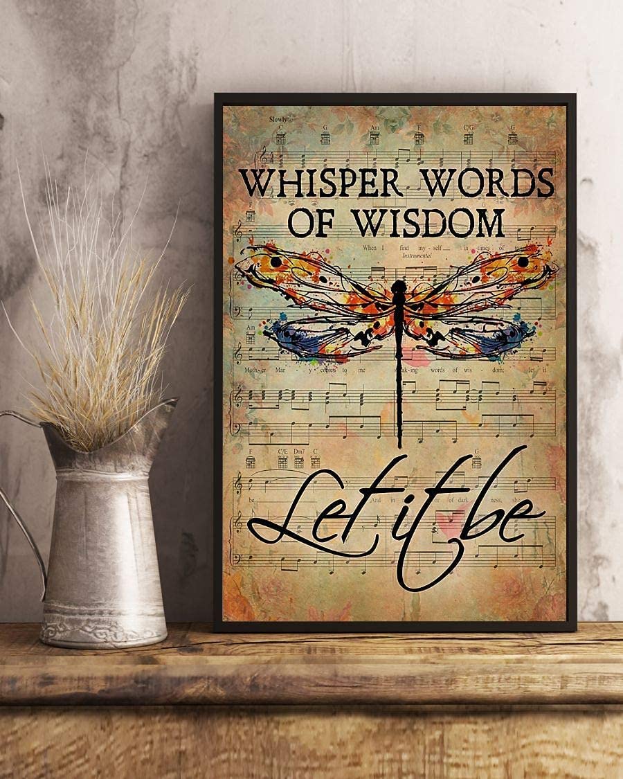 Dragonfly Metal Tin Sign Whisper Words Of Wisdom Let It Be,Retro Poster Wall Decor For Outdoors Lawn Garden Yard Signs Home Backyard Poster Painting 8x12 Inch