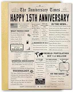 Jumbo 15th Anniversary Card for Women Men, Large 15 Year Wedding Anniversary Decorations for