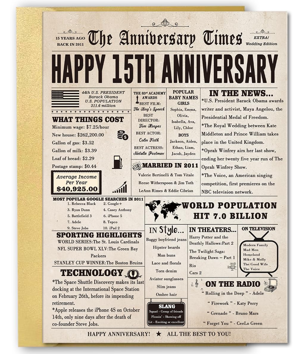 FANCYLUCKY Jumbo 15th Anniversary Card for Women Men, Large 15 Year Wedding Anniversary Decorations for Wife Husband, Crystal Wedding Anniversary Card for Him Her