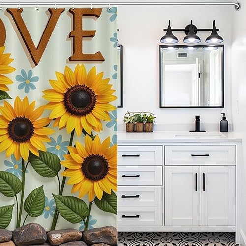 Miniatura 4 de Cortina de ducha impermeable lavable para hotel, decoración de lujo, compatible con girasoles retro, cortina de baño para baño